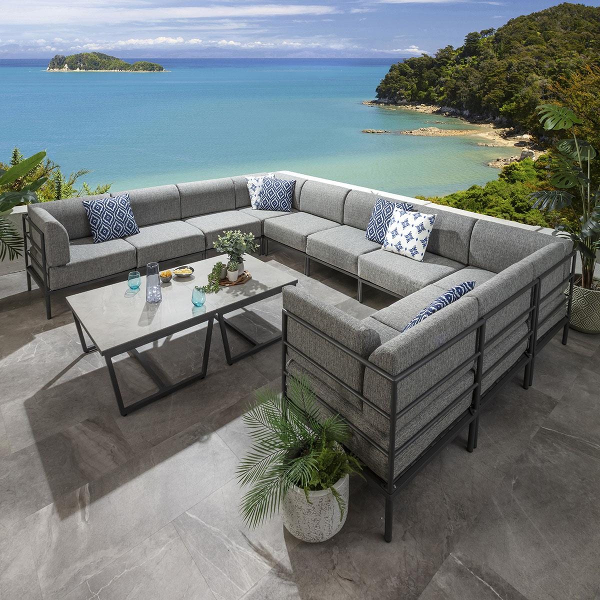 Ensemble canapé d'angle en forme de U Alfie Garden, gris fumé, 360 x 288 cm, U12