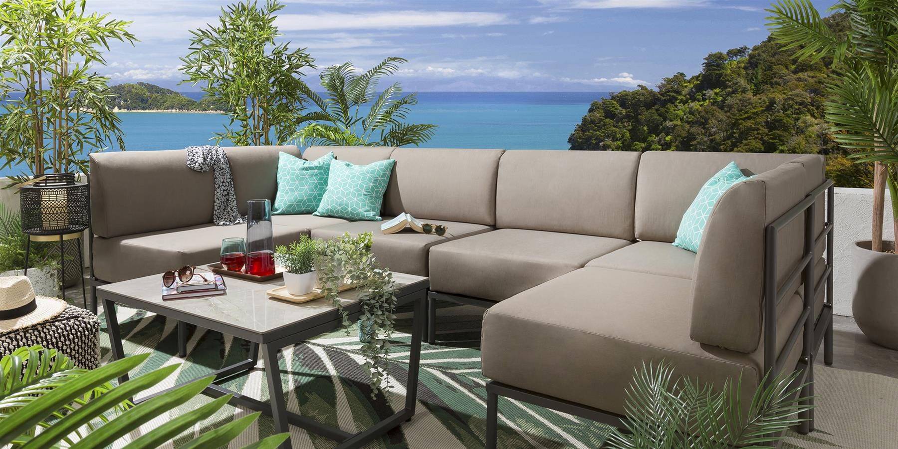 Ensemble canapé d'angle en U Alfie Garden couleur café 288 x 144 cm U7