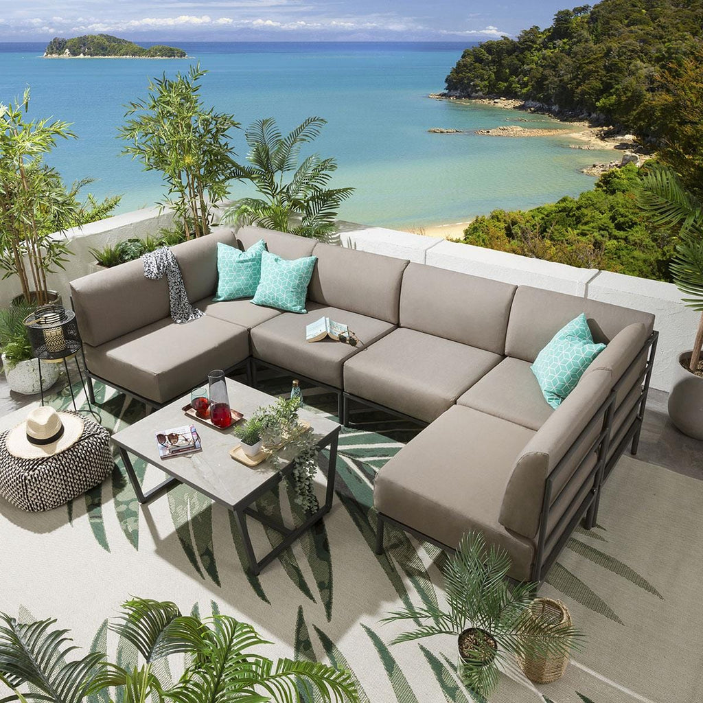 Ensemble canapé d'angle en U Alfie Garden couleur café 288 x 144 cm U7