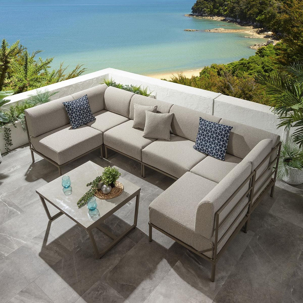 Ensemble canapé d'angle en U Alfie Garden, couleur crème latte, 288 x 144 cm, U7