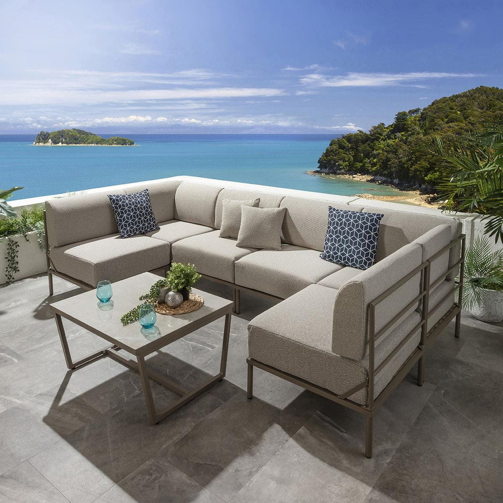 Ensemble canapé d'angle en U Alfie Garden, couleur crème latte, 288 x 144 cm, U7