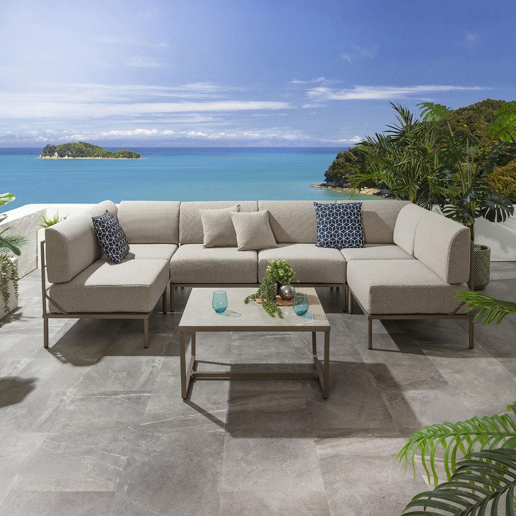 Ensemble canapé d'angle en U Alfie Garden, couleur crème latte, 288 x 144 cm, U7