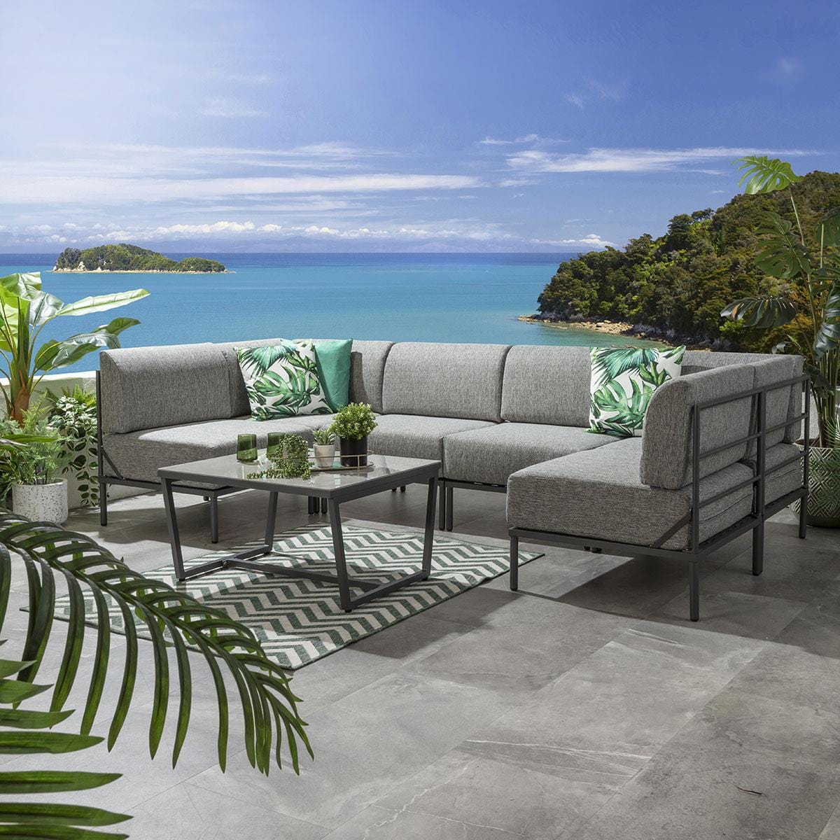 Ensemble canapé d'angle en forme de U Alfie Garden Gris fumé 288x144cm U7