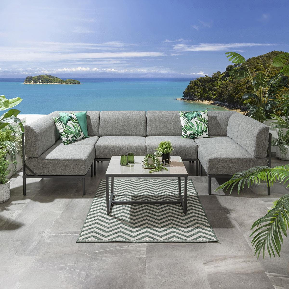 Ensemble canapé d'angle en forme de U Alfie Garden Gris fumé 288x144cm U7