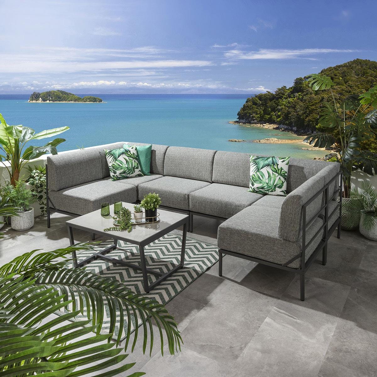 Ensemble canapé d'angle en forme de U Alfie Garden Gris fumé 288x144cm U7