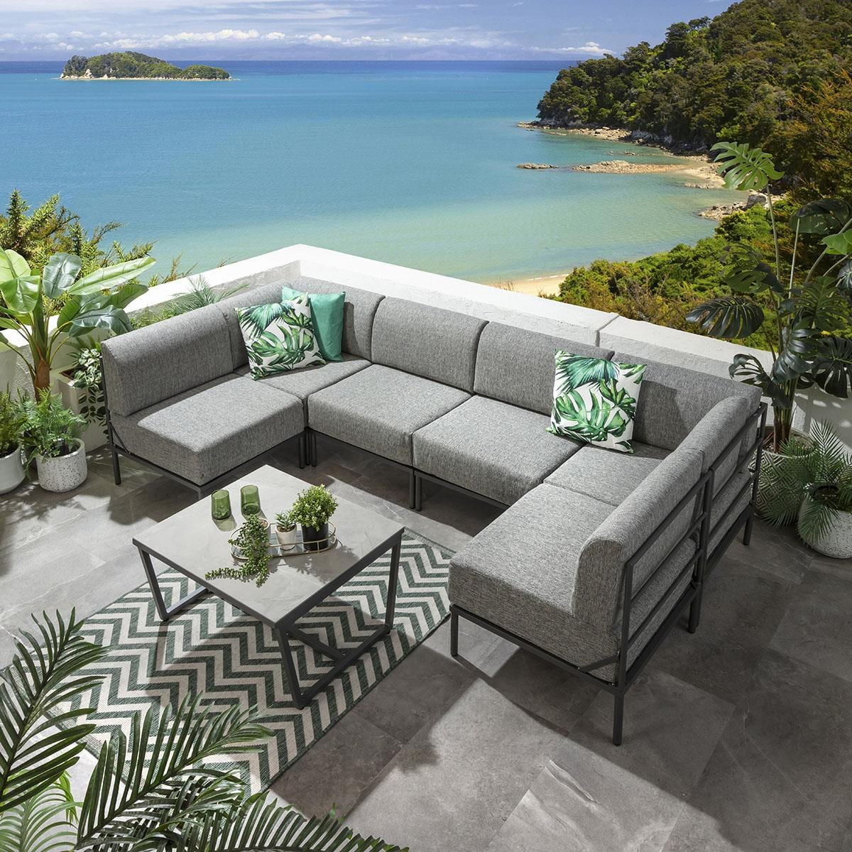 Ensemble canapé d'angle en forme de U Alfie Garden Gris fumé 288x144cm U7