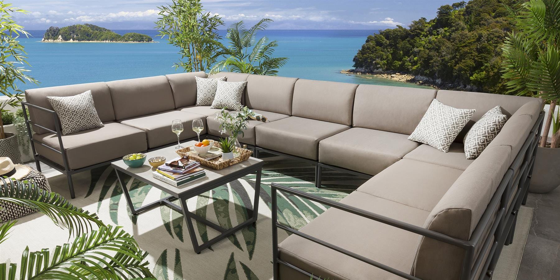 Ensemble canapé d'angle en U Alfie Garden couleur café 360x216cm U10