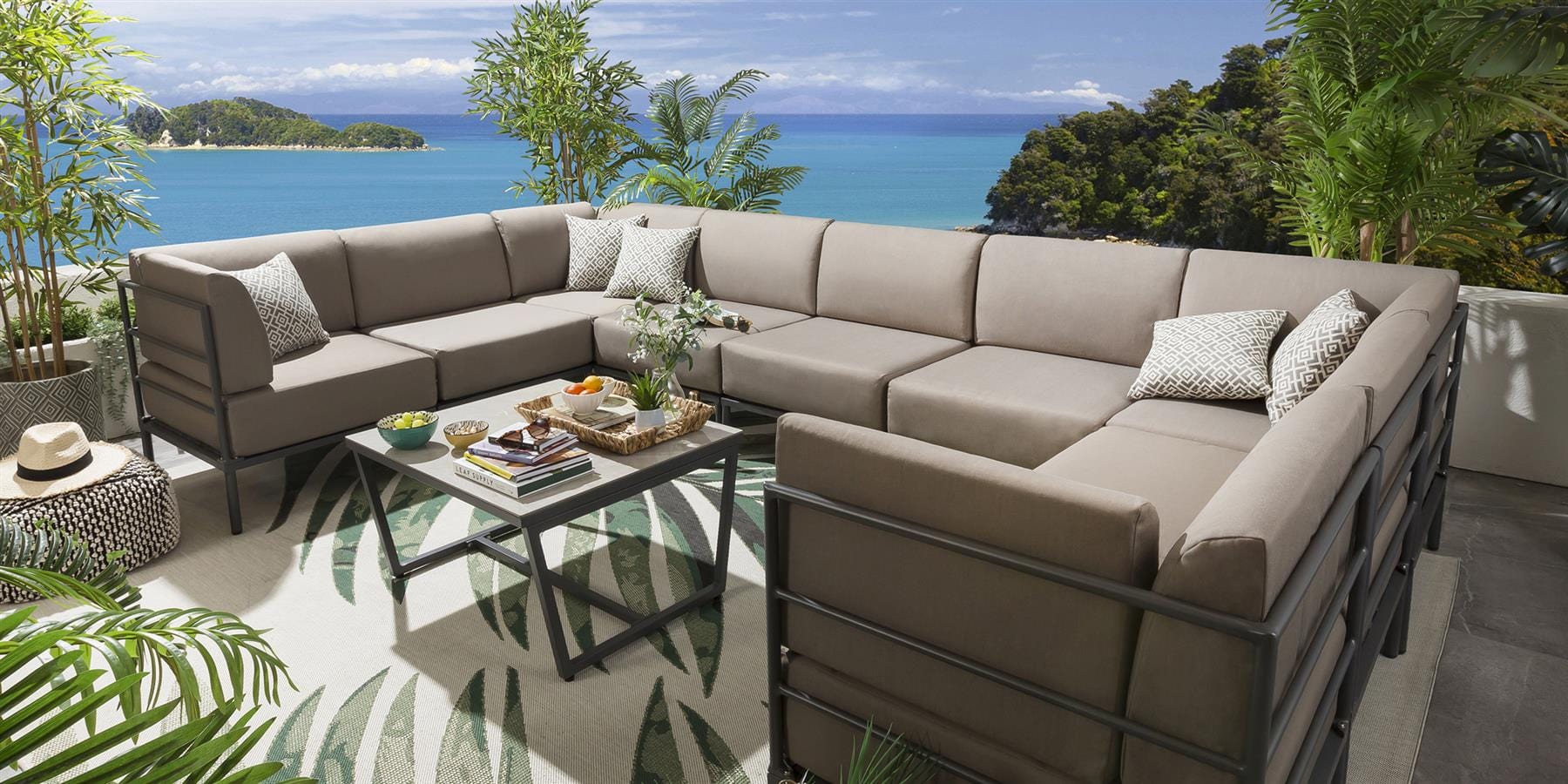 Ensemble canapé d'angle en U Alfie Garden couleur café 360x216cm U10