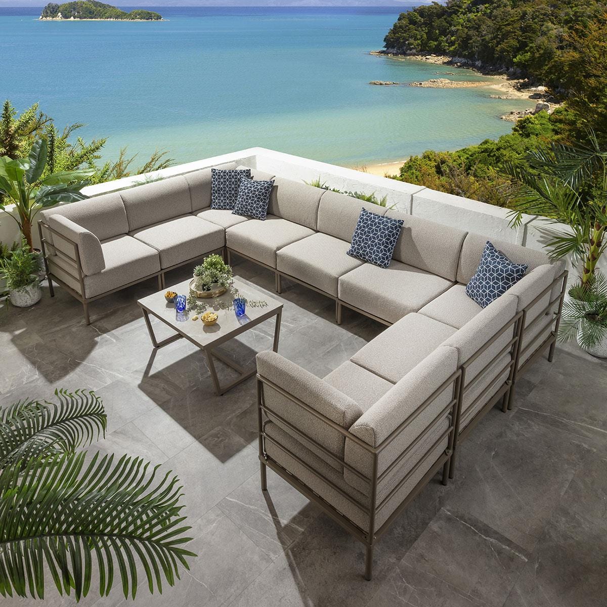 Ensemble canapé d'angle en forme de U Alfie Garden, couleur crème latte, 360 x 216 cm, U10