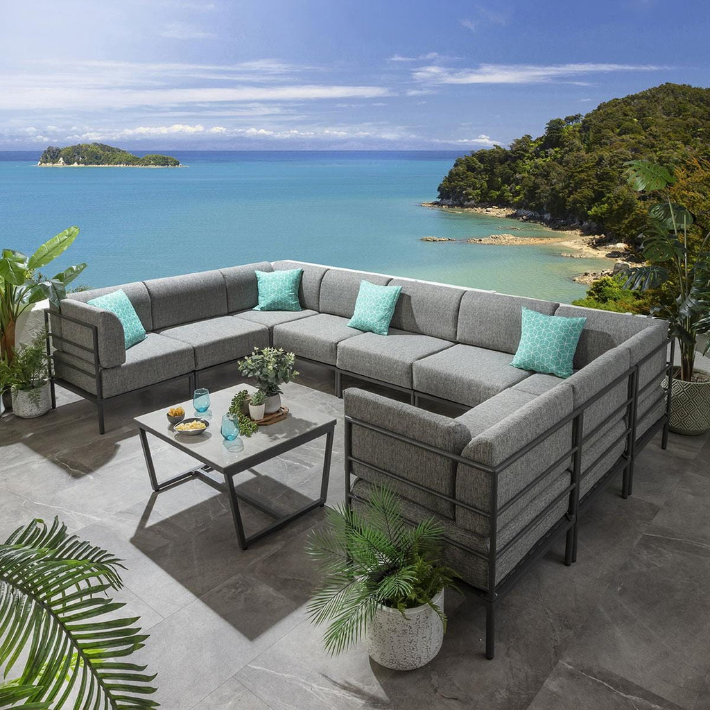 Ensemble canapé d'angle en forme de U Alfie Garden Gris fumé 360x216cm U10