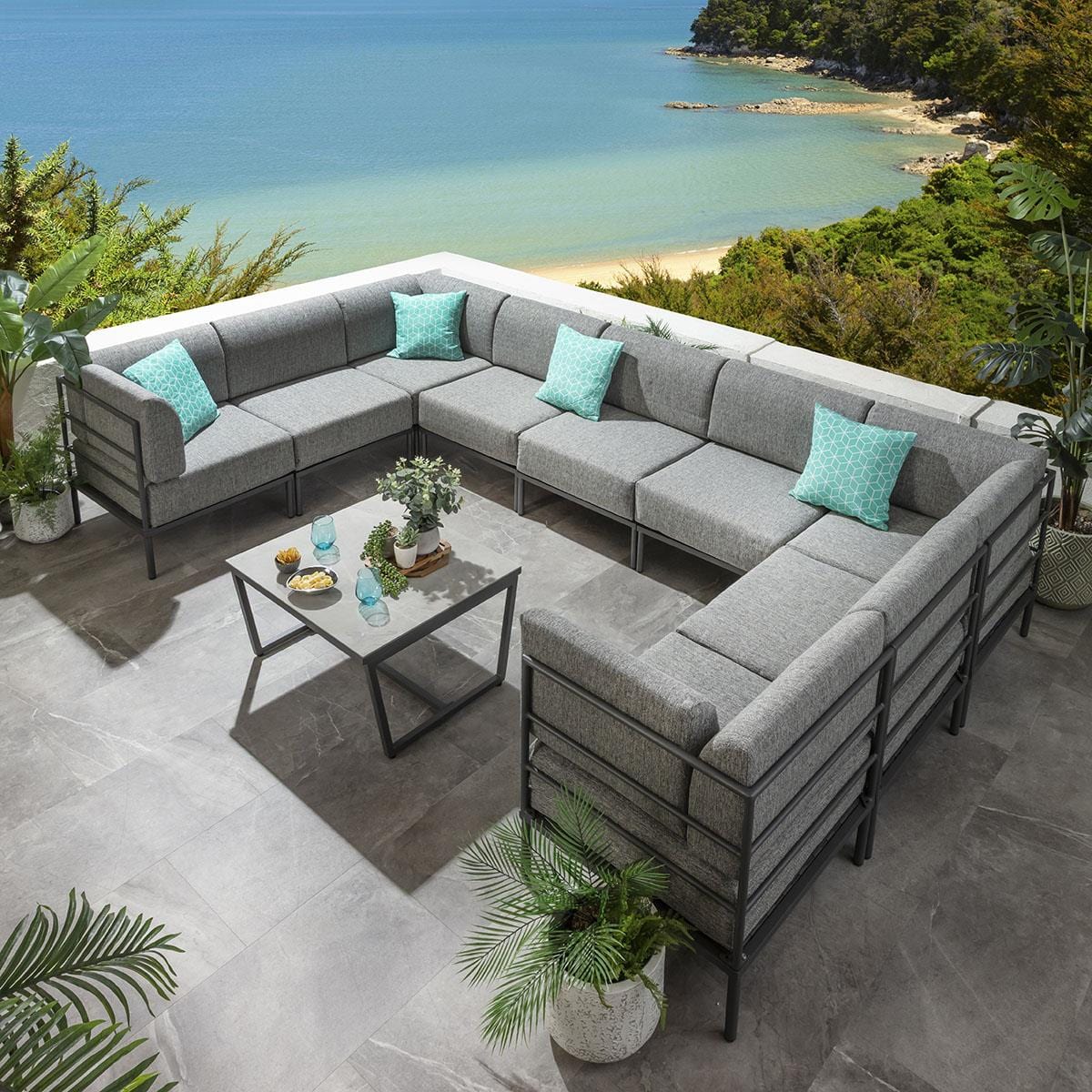 Ensemble canapé d'angle en forme de U Alfie Garden Gris fumé 360x216cm U10