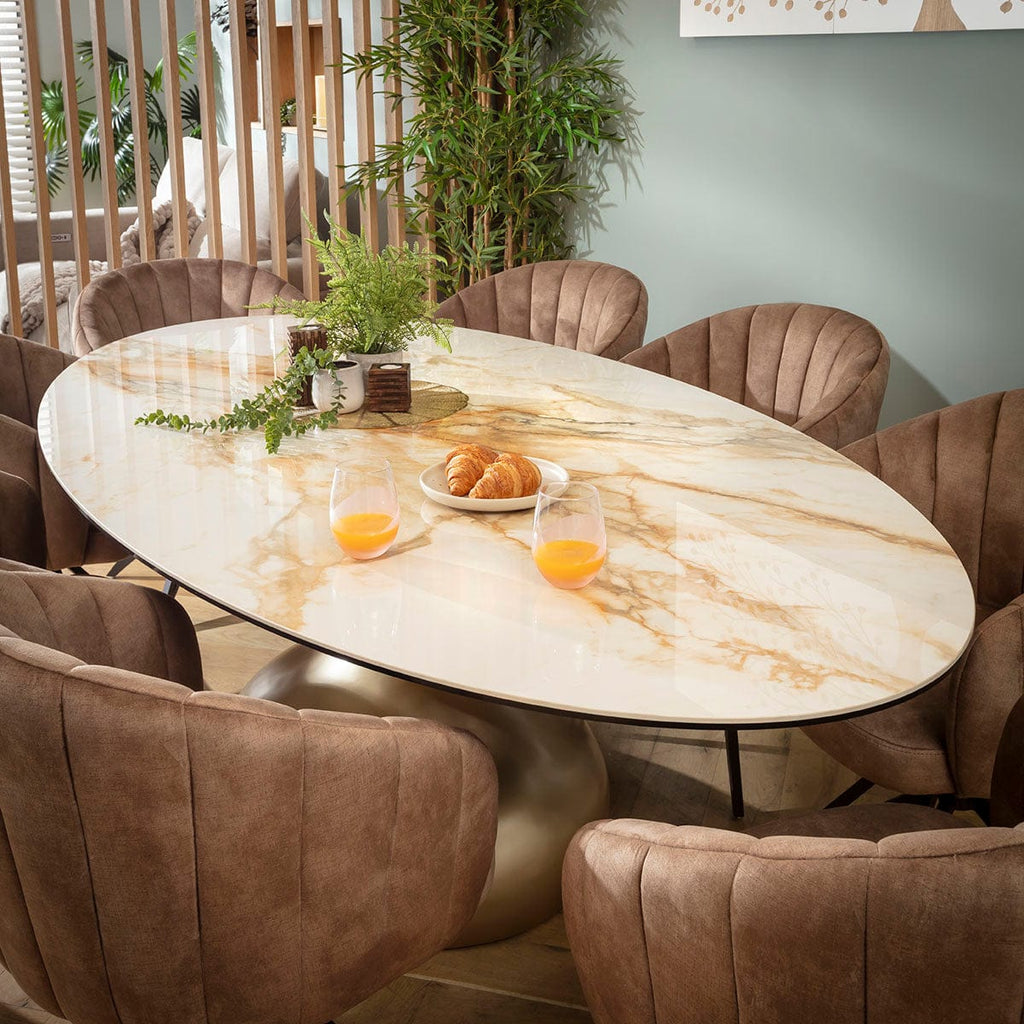 Ensemble de salle à manger ovale 8 places Hattie &amp; Venusia, en céramique marron et blanche