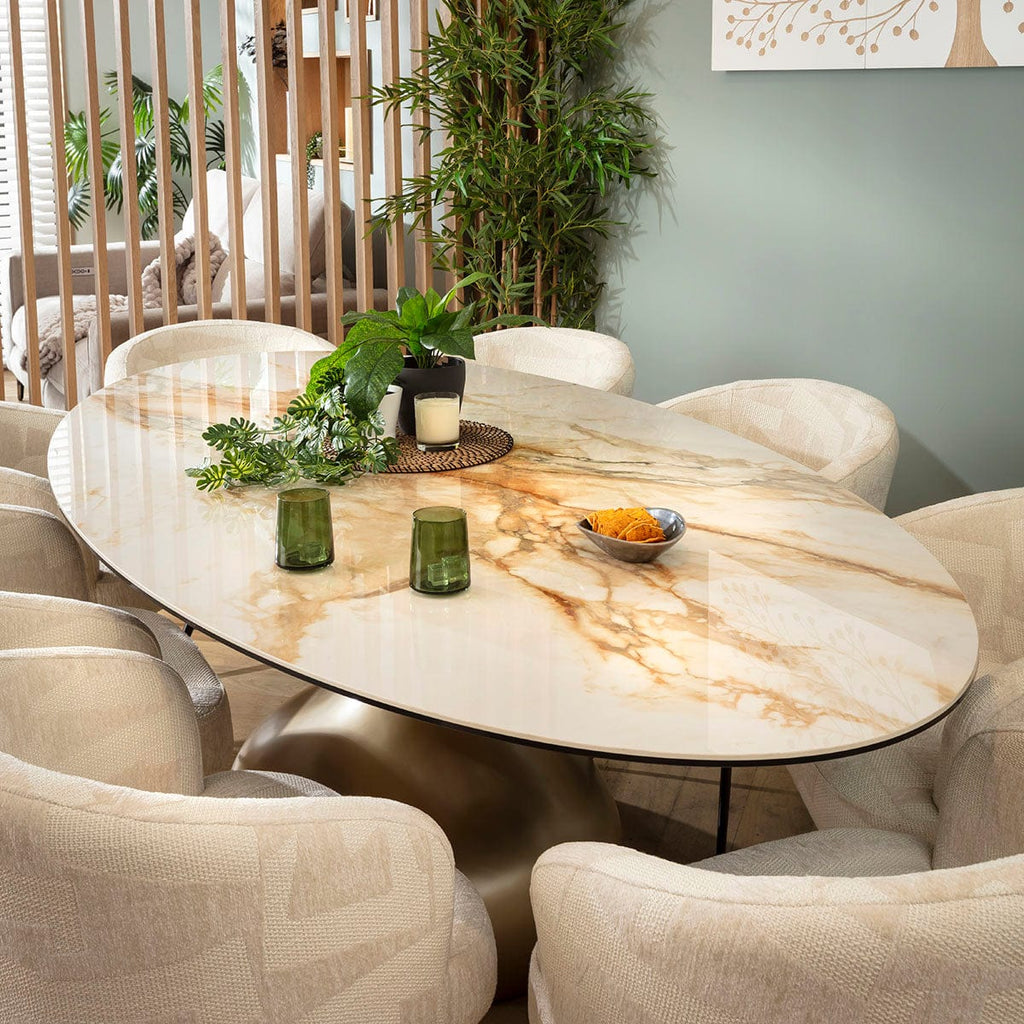 Ensemble de salle à manger ovale 8 places Lyla &amp; Venusia, en céramique crème et blanche