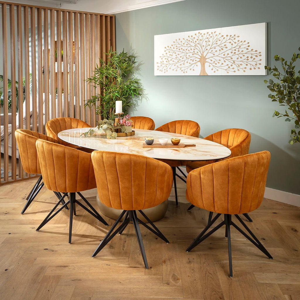 Ensemble de salle à manger ovale 8 places Hattie &amp; Venusia, céramique safran et blanche