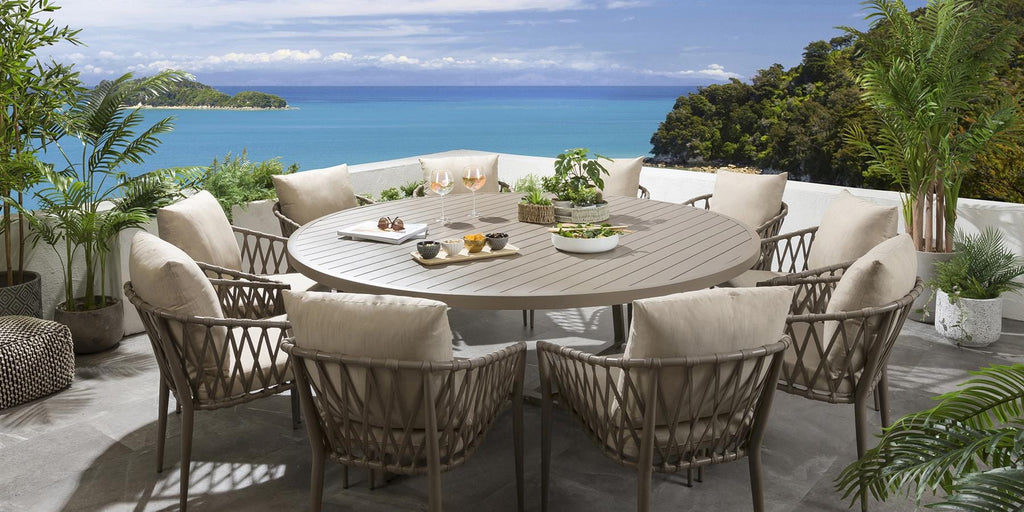 Ensemble de salle à manger de jardin rond Verity 10 places, aluminium beige