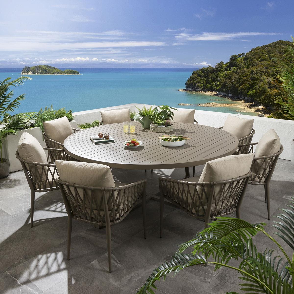 Ensemble de salle à manger rond 8 places Verity - Beige