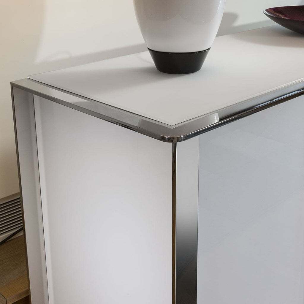 Grand buffet blanc brillant et chromé, style moderne Quatropi 233, neuf