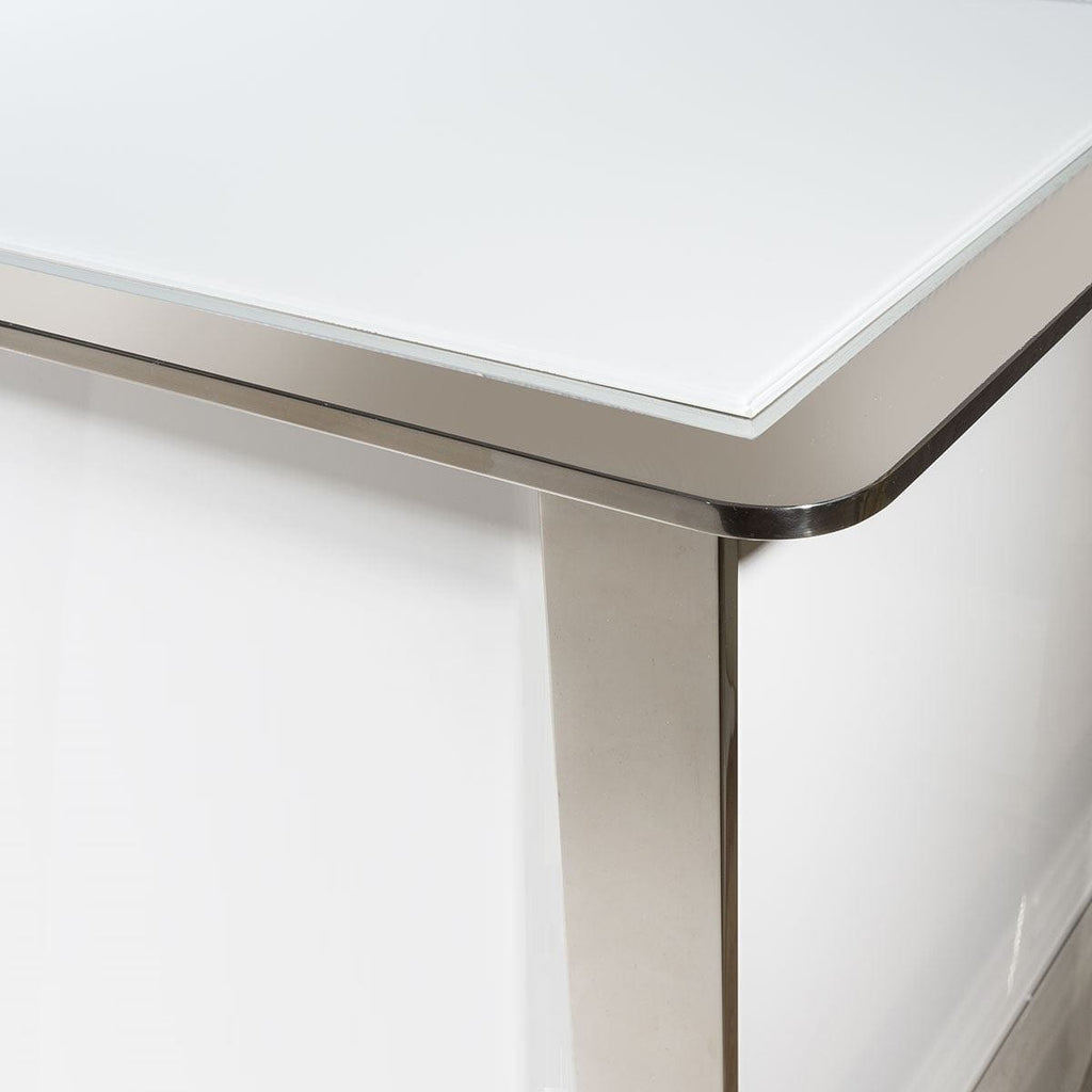 Grand buffet blanc brillant et chromé, style moderne Quatropi 233, neuf