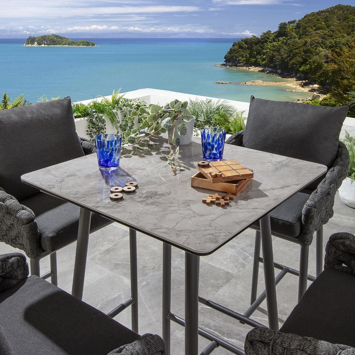 Ensemble bar de jardin Sundowner 4 places en céramique, anthracite et gris