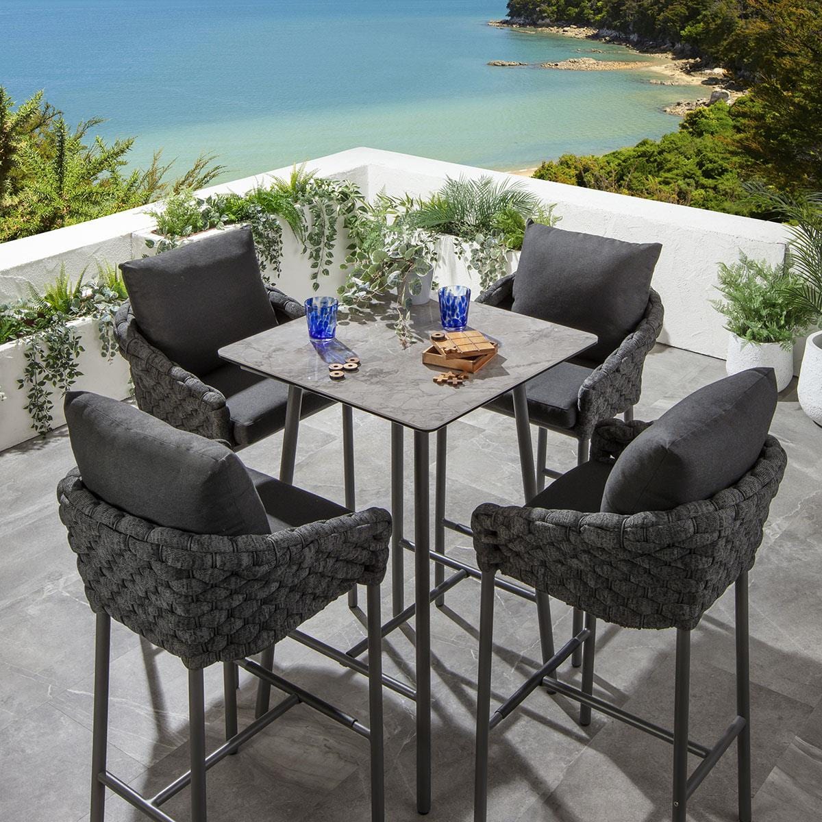 Ensemble bar de jardin Sundowner 4 places en céramique, anthracite et gris