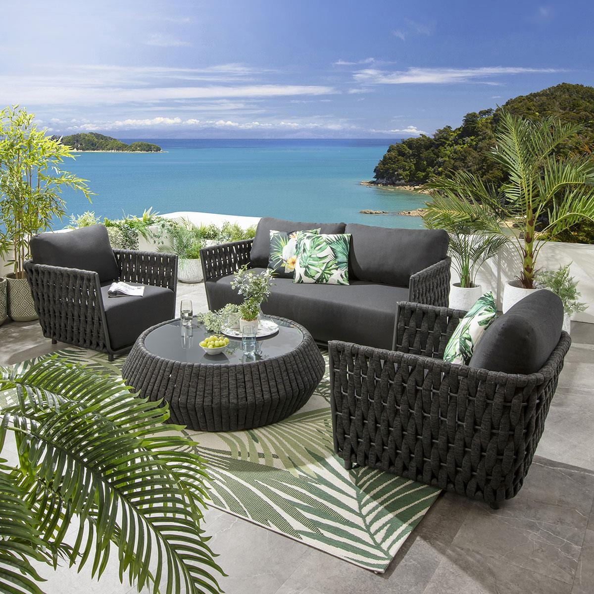 Ensemble canapé et fauteuil de jardin 5 places Sundowner, couleur anthracite
