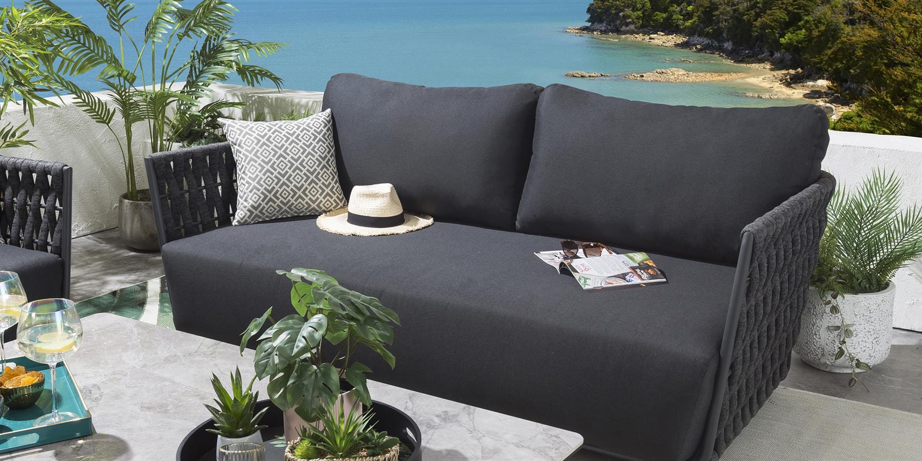 Ensemble canapé et fauteuil de jardin 5 places Sundowner, couleur anthracite