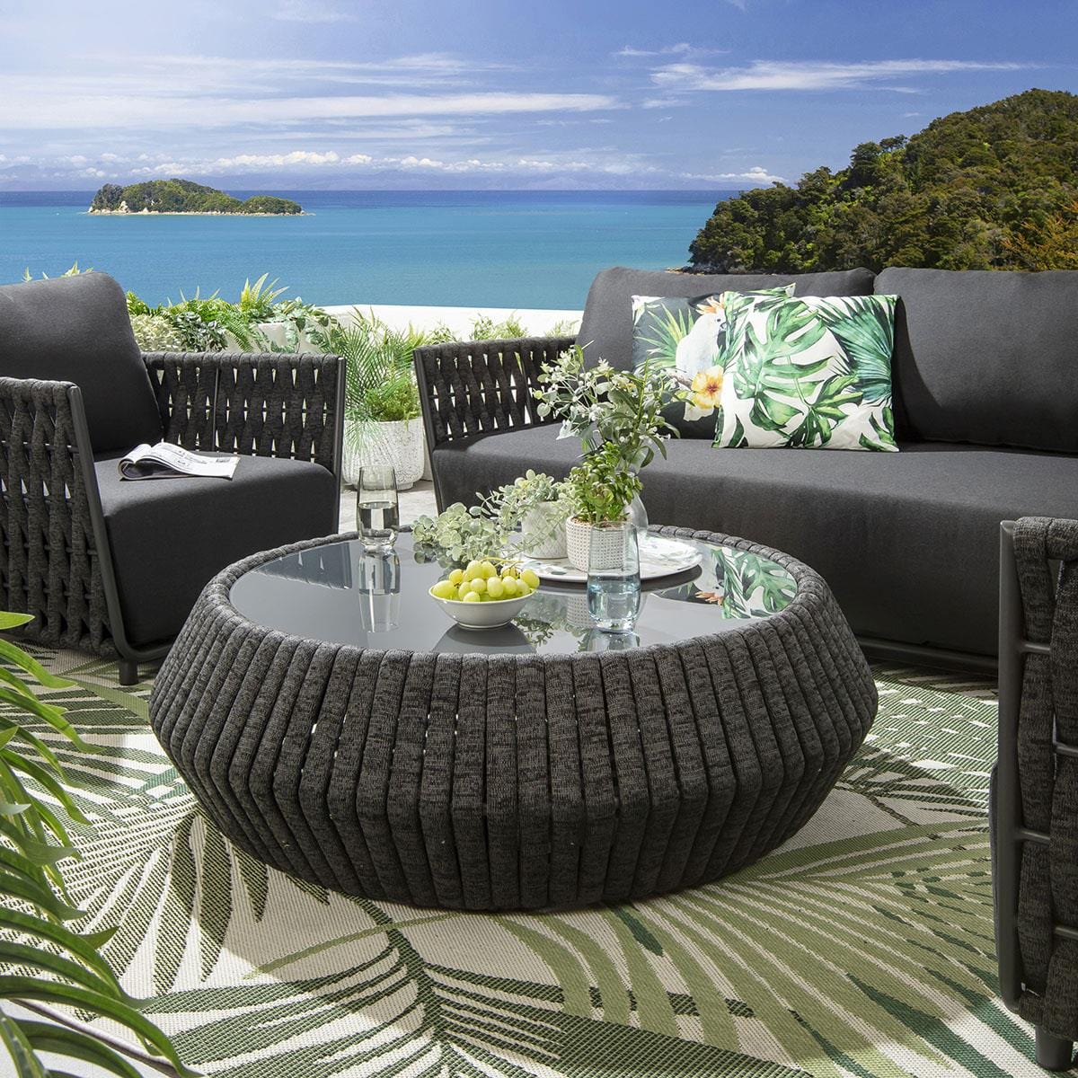 Ensemble canapé de jardin 6 places et table basse Sundowner, couleur anthracite