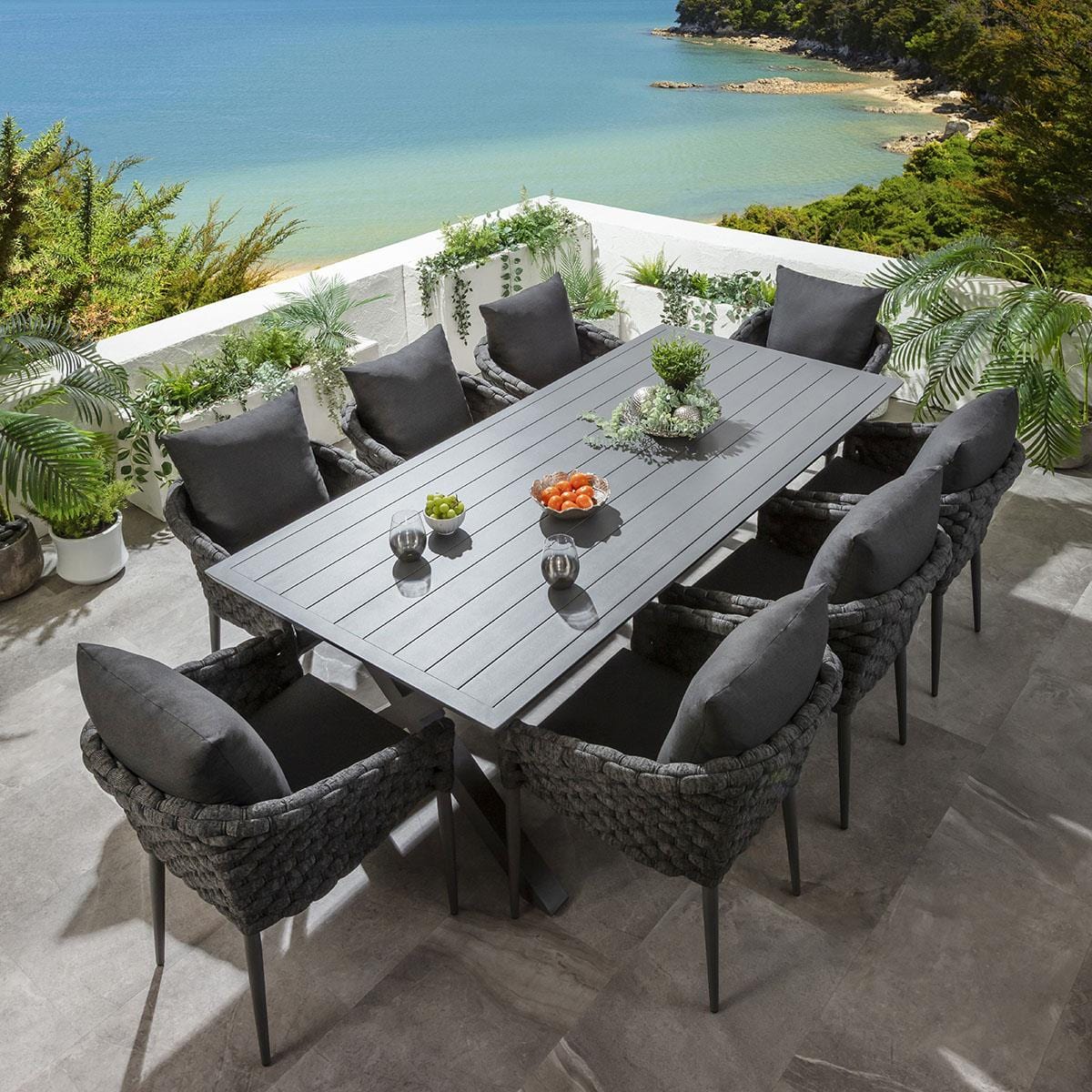 Ensemble de salle à manger de jardin Sundowner 8 places, aluminium anthracite et gris