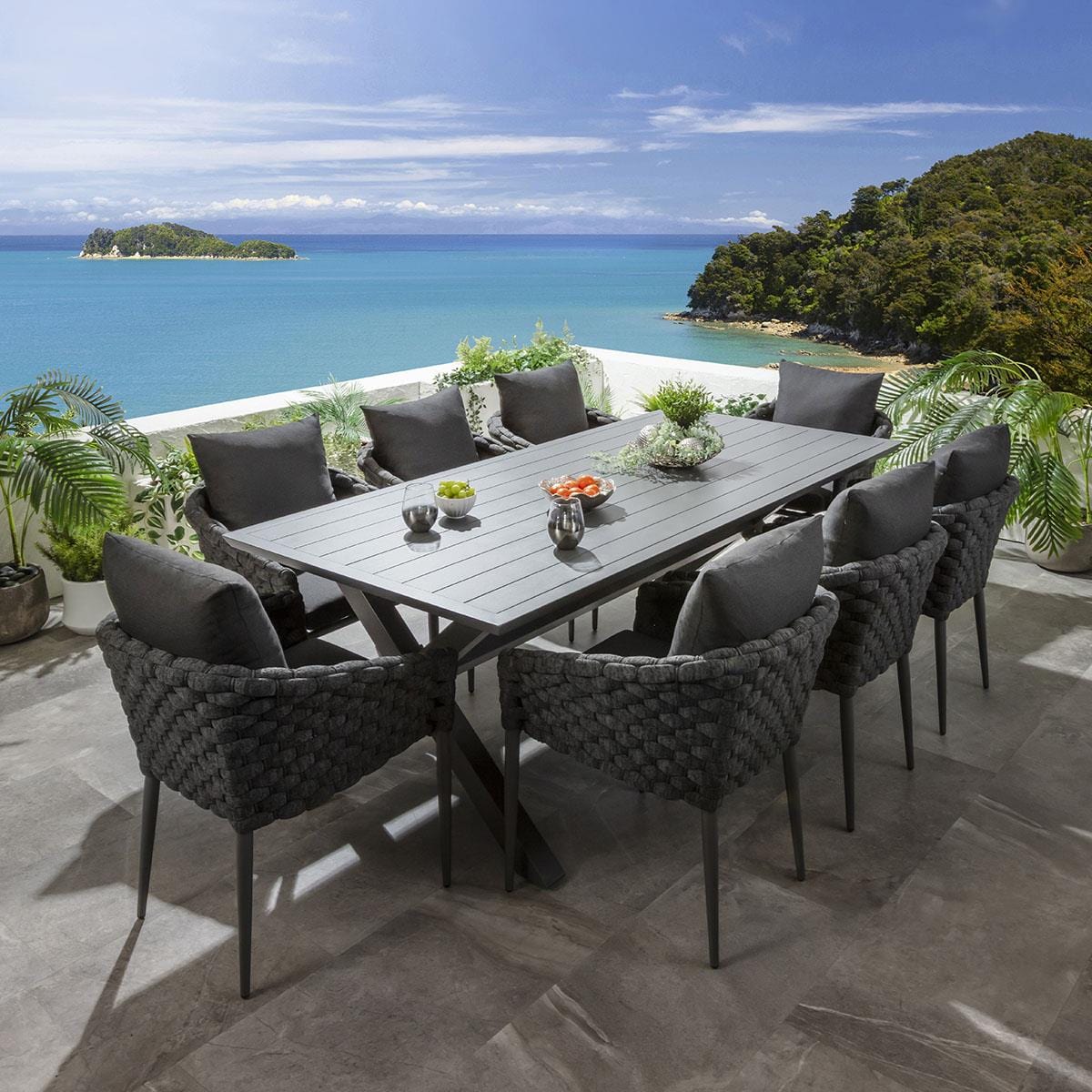 Ensemble de salle à manger de jardin Sundowner 8 places, aluminium anthracite et gris