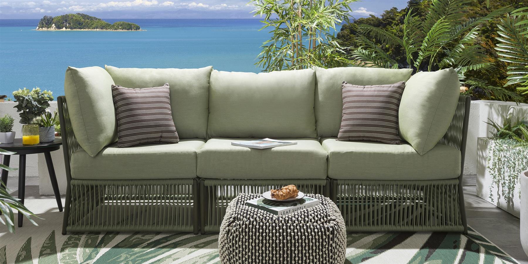 Ensemble de canapé de jardin modulaire Cole vert 218x74cm S3