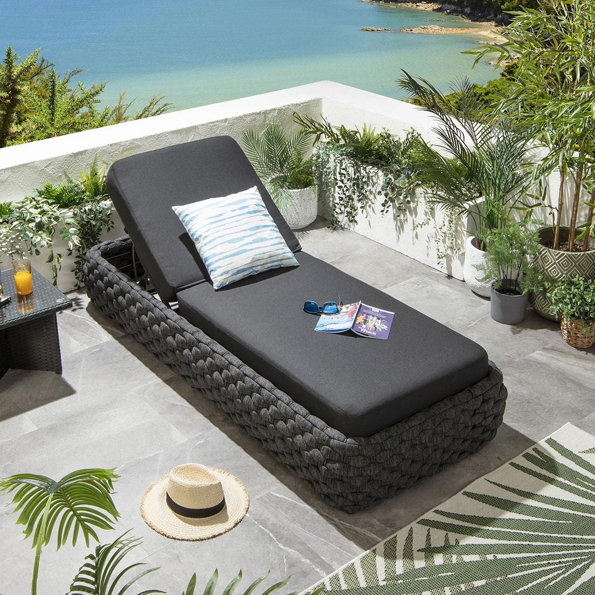 Transat Sundowner avec coussins, couleur anthracite, 208 x 85 cm