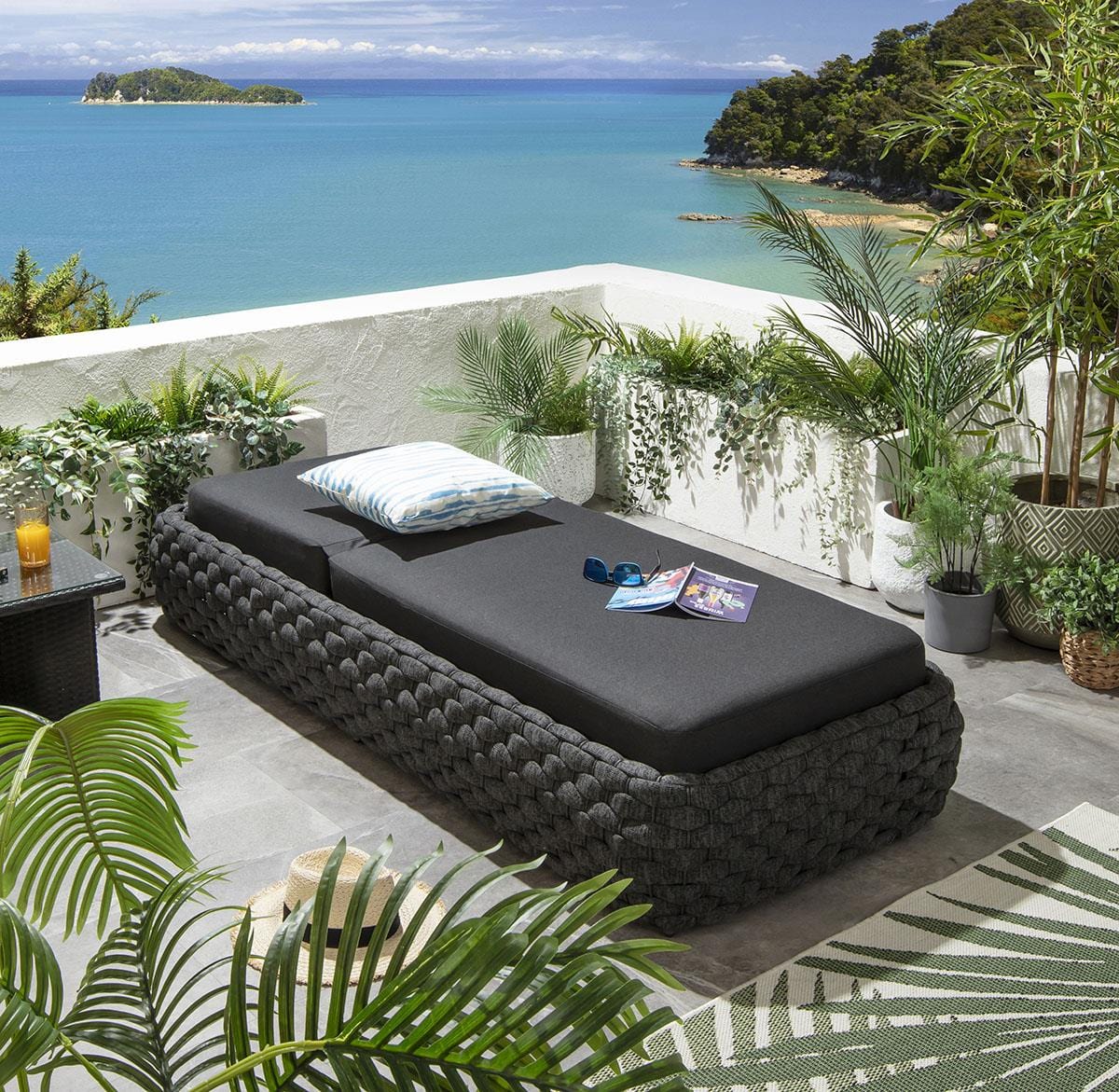 Transat Sundowner avec coussins, couleur anthracite, 208 x 85 cm