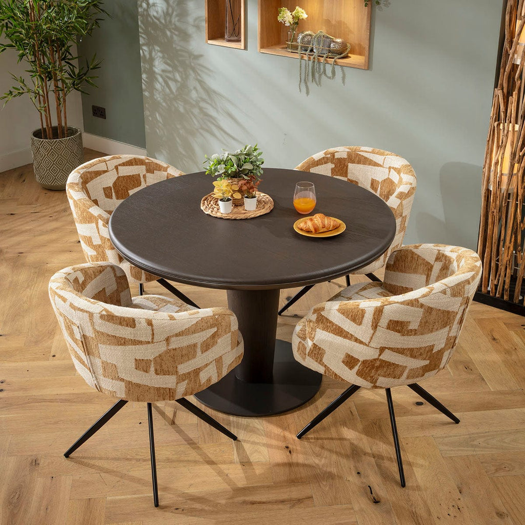 Ensemble de salle à manger rond contemporain 4 places Lyla &amp; Pluto, chêne jaune et gris délavé