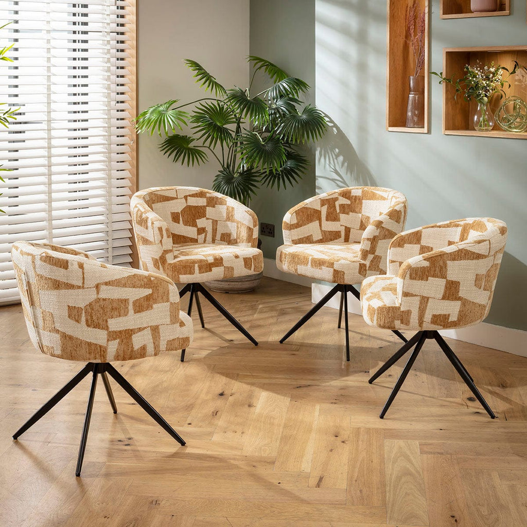 4 chaises de salle à manger pivotantes modernes Lyla en tissu blanc et jaune