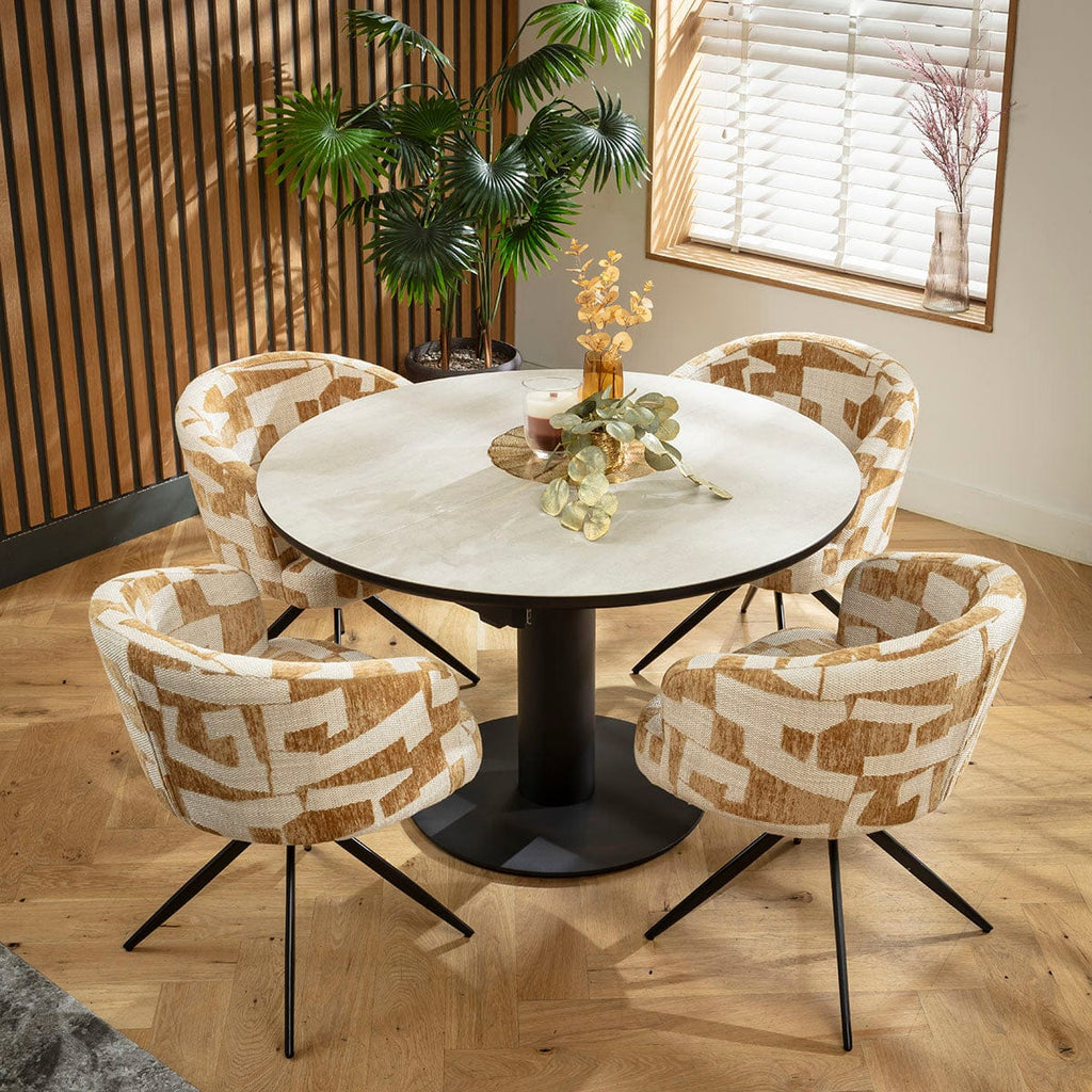 Ensemble de salle à manger rond extensible 4 places Lyla &amp; Venus en céramique jaune et gris clair