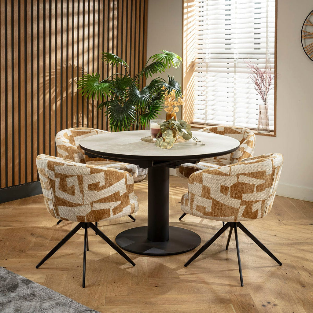 Ensemble de salle à manger rond extensible 4 places Lyla &amp; Venus en céramique jaune et gris clair