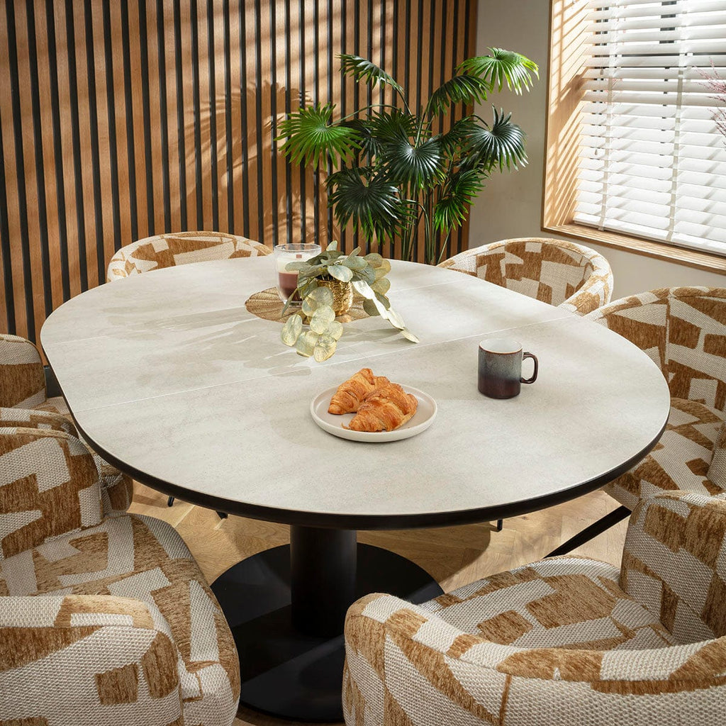 Ensemble de salle à manger rond extensible 6 places Lyla &amp; Venus en céramique jaune et gris clair