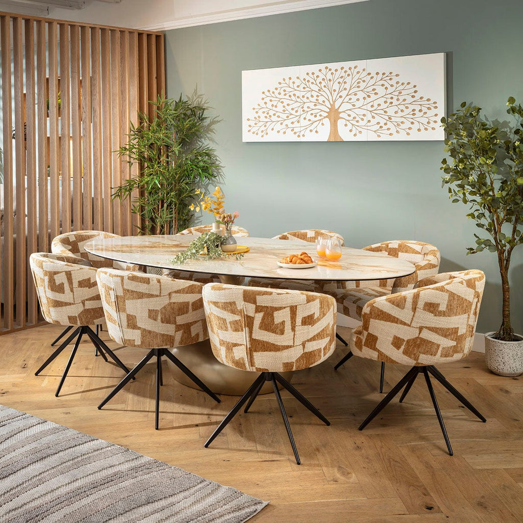 Ensemble de salle à manger ovale 8 places Lyla &amp; Venusia en céramique jaune et blanche