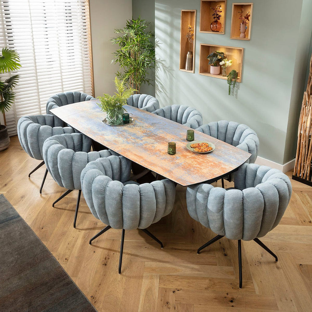 Ensemble de salle à manger extensible 8 places Maisy &amp; Zelda, grand modèle, en céramique bleue rustique