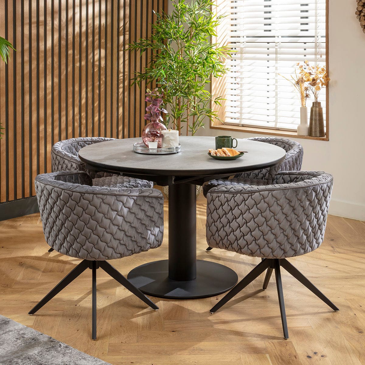 Ensemble de salle à manger rond extensible 4 places Maple &amp; Venus en céramique grise