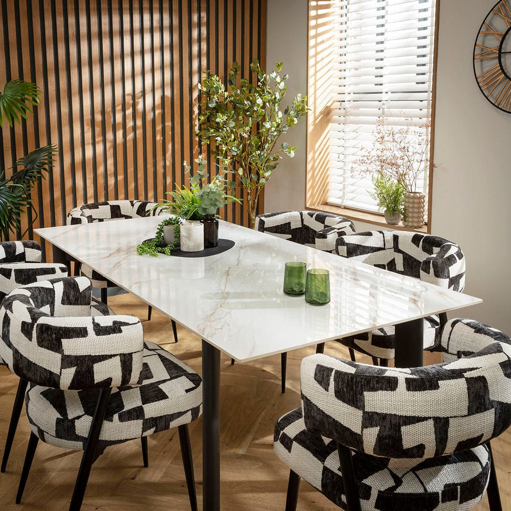 Ensemble de salle à manger extensible 6 places Mila &amp; Cain en céramique noire et blanche