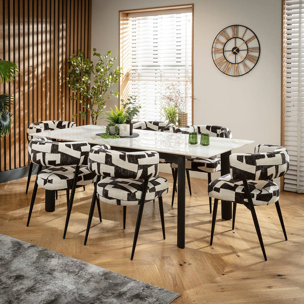 Ensemble de salle à manger extensible 6 places Mila &amp; Cain en céramique noire et blanche