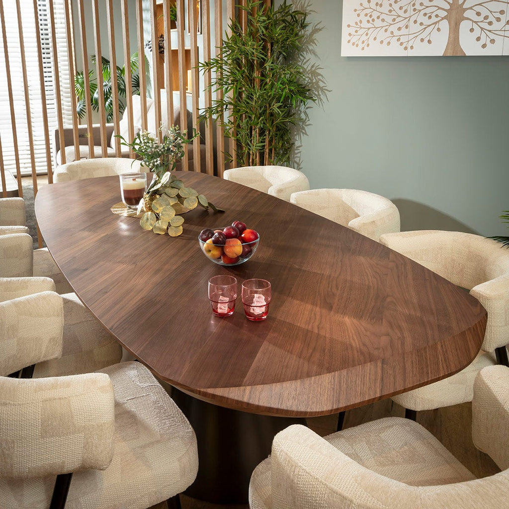 Ensemble de salle à manger moderne 8 places Mila &amp; Phoenix, crème et noyer