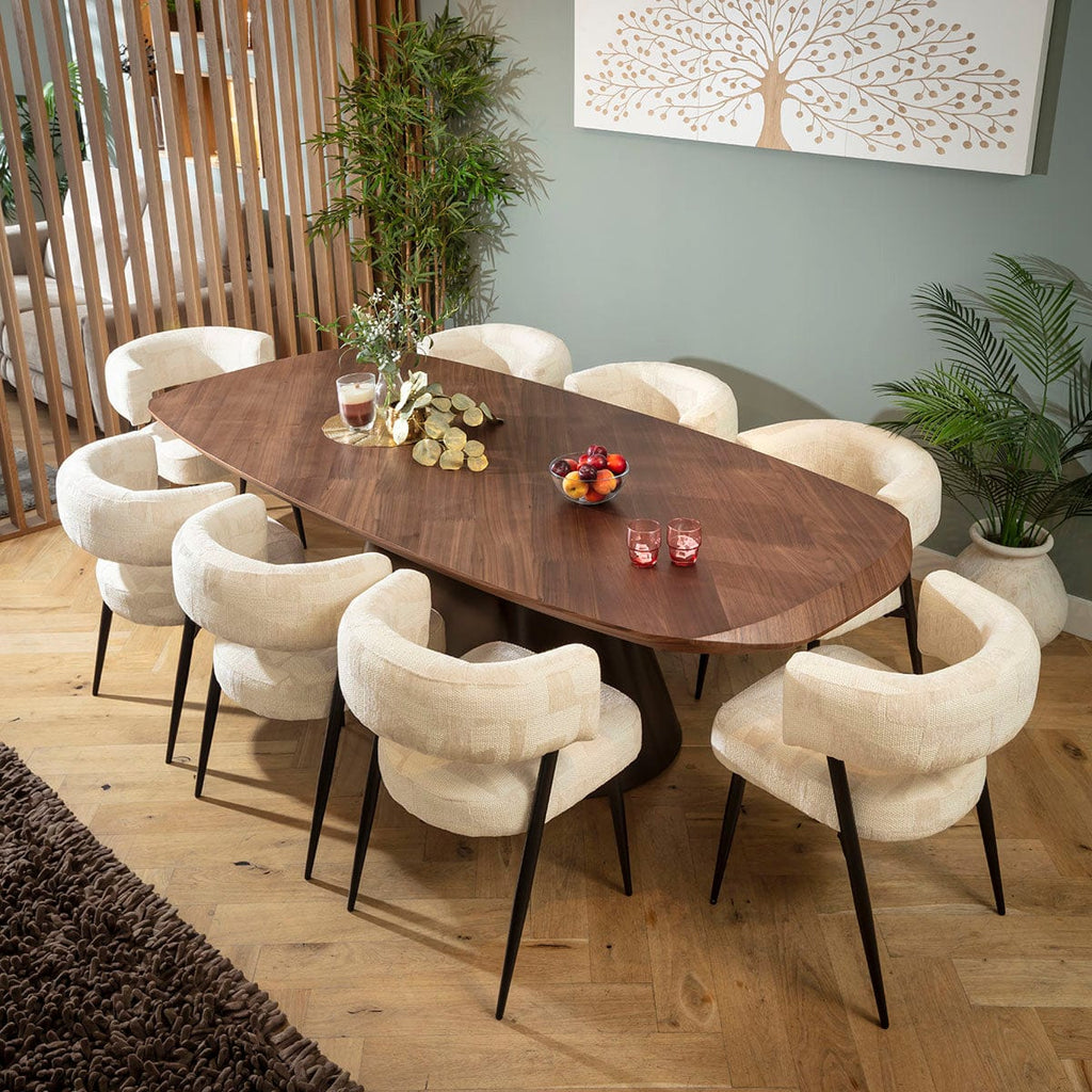 Ensemble de salle à manger moderne 8 places Mila &amp; Phoenix, crème et noyer