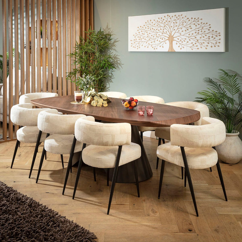 Ensemble de salle à manger moderne 8 places Mila &amp; Phoenix, crème et noyer