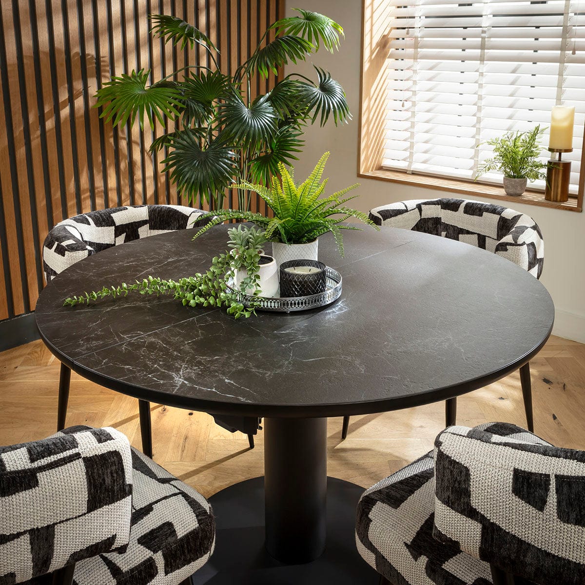 Ensemble de salle à manger rond extensible 4 places Mila &amp; Venus en céramique noire