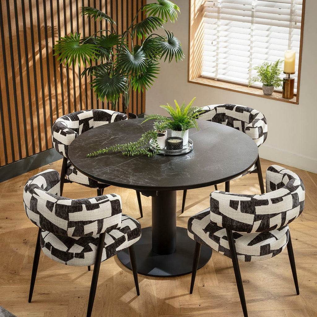 Ensemble de salle à manger rond extensible 4 places Mila &amp; Venus en céramique noire