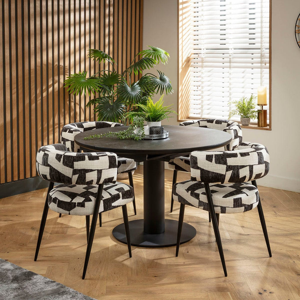 Ensemble de salle à manger rond extensible 4 places Mila &amp; Venus en céramique noire