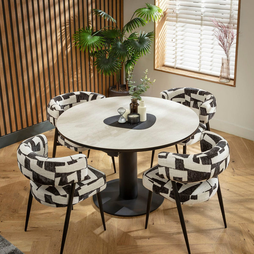 Ensemble de salle à manger rond extensible 4 places Mila &amp; Venus en céramique noire et gris clair