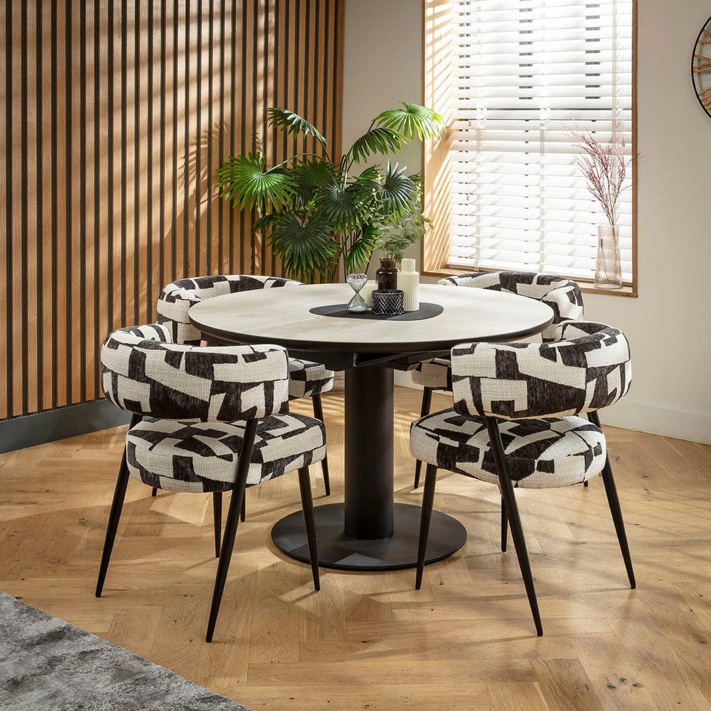 Ensemble de salle à manger rond extensible 4 places Mila &amp; Venus en céramique noire et gris clair